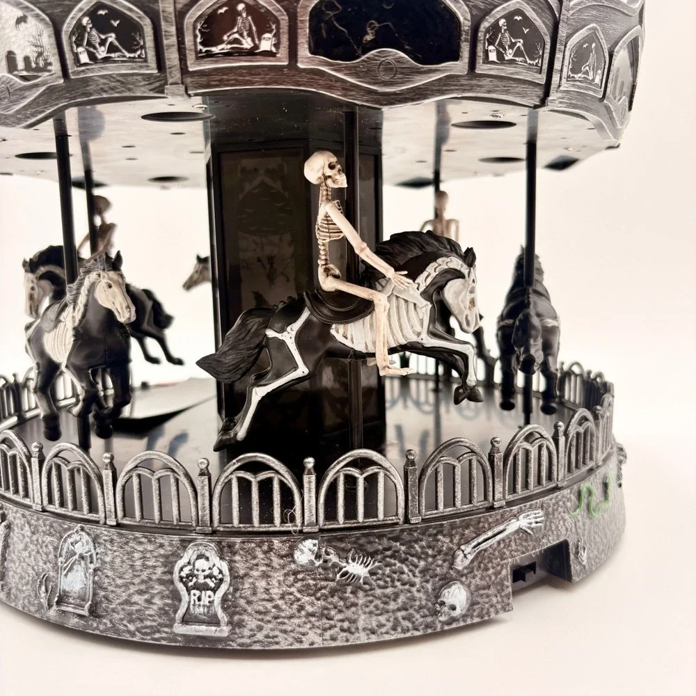 Toil and Trouble Halloween Carousel LED Light Up Rotating Spooky Gothic Decor